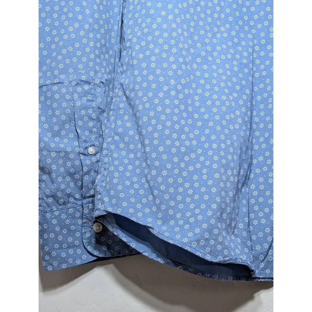 J. Crew Mens Large Slim Untucked Secret Wash Shirt Blue Floral Daisy Stretch L